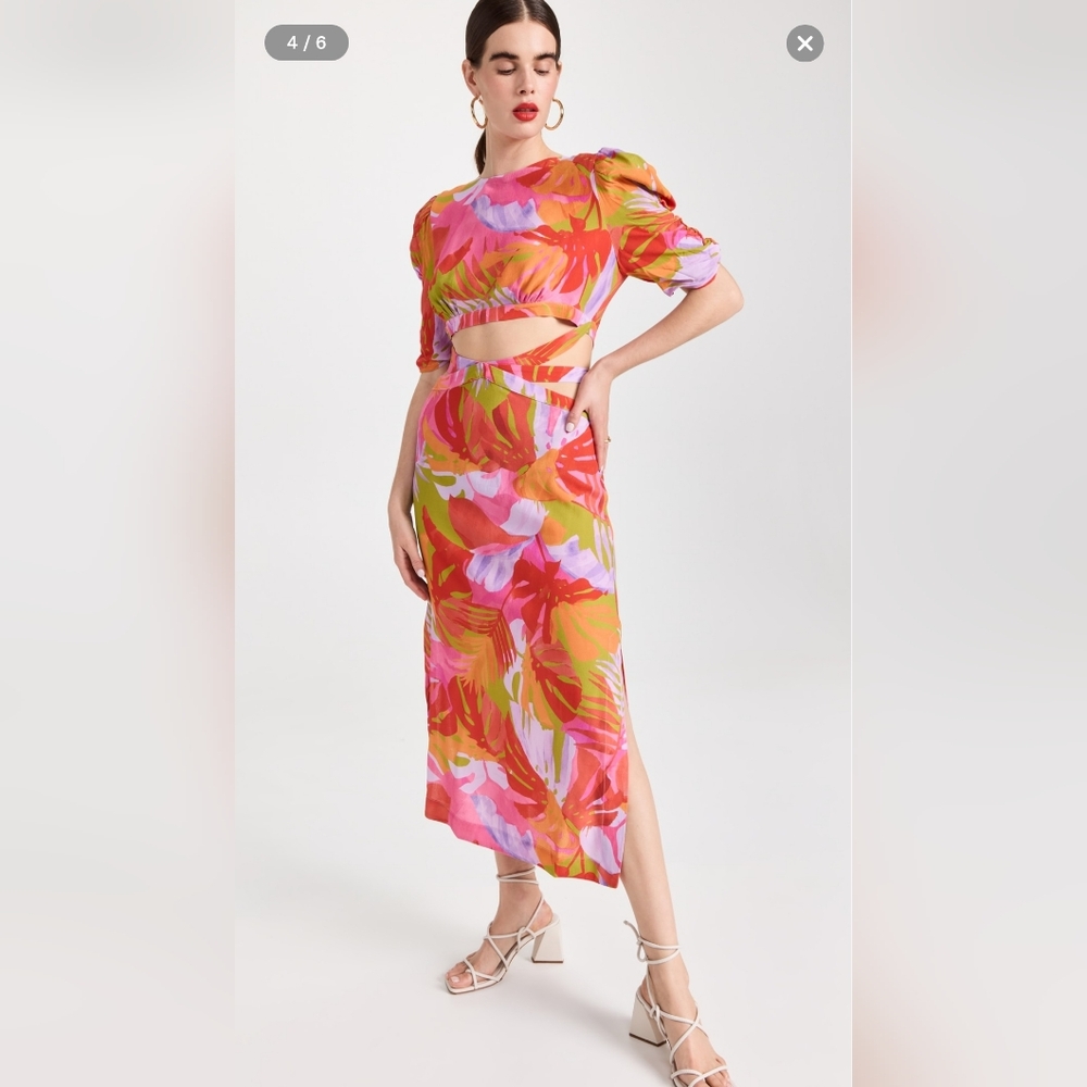 Farm Rio Colorful Leaves Midi Dress - Picture 4 of 14